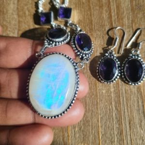 Amethyst / Rainbow Moonstone Necklace Set / Natural Healing / Multi Gemstone